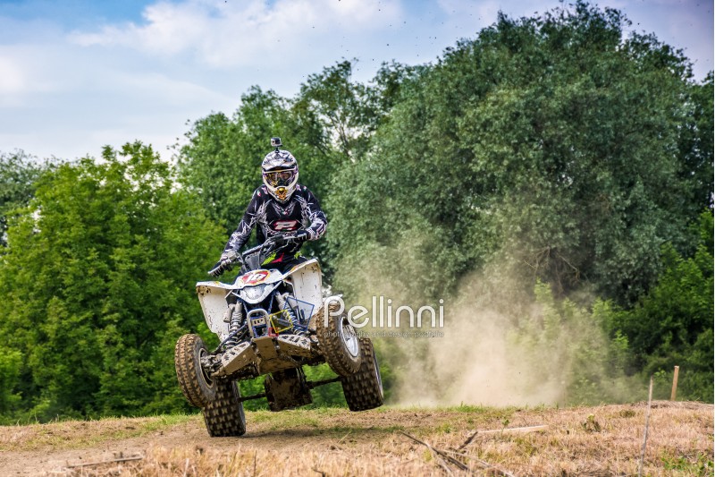 ATV Rider in Dirt Bike Jumping action. TransCarpathian regional Motocross Championship