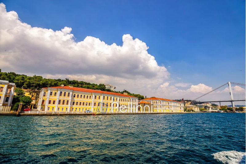 ISTANBUL - AUGUST 18: Galatasaray University August 18, 2015 in Istanbul. View from the boat on the Galatasaray University near Bosphorus Bridge on the great summer day