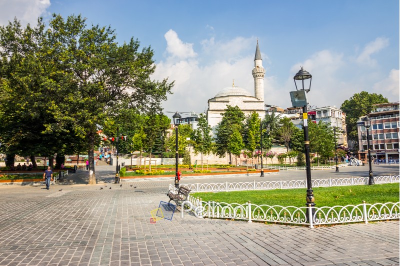 Sultanahmet Square is historic district of Istanbul near the Blue Mosque, it is a popular area among tourists