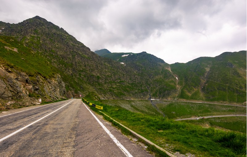 Transfagarasan route in stormy weather condition. lovely transportation scenery of legendary road in Romanian mountains