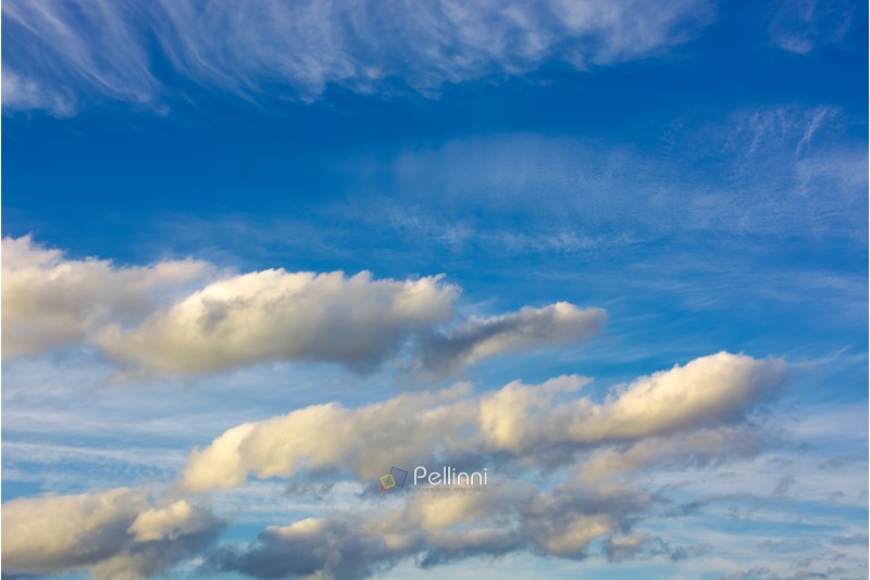 amazing cloud formations on a dark blue sky. beautiful side lit cloudscape panorama in summer