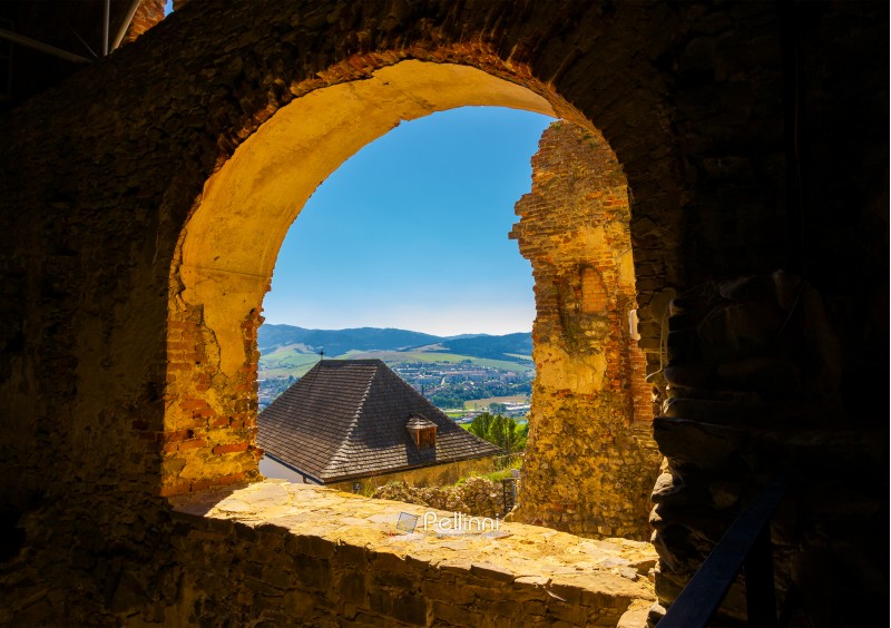 castle window view in to the beautiful mountainous. lovely summer weekend in Stara Lubovna, Slovakia