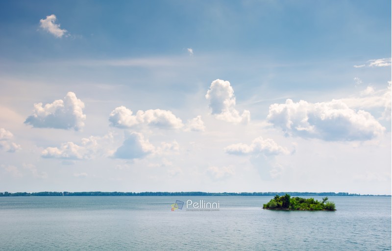island on the lake zemplinska sirava. beautiful landscape of Slovakia. calm summer day with beautiful cloudscape on the sky. lovely minimalist background