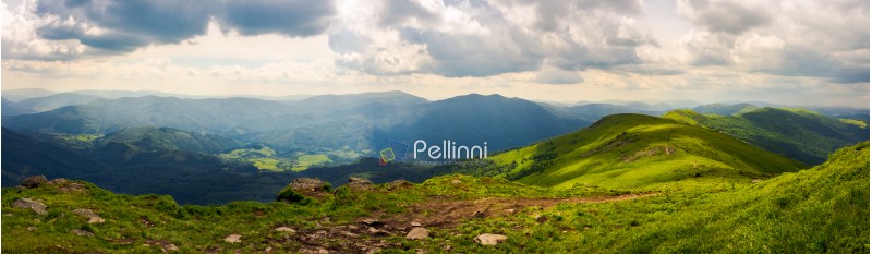 panorama of great Carpathian water dividing ridge. beautiful summer landscape Runa and Gostra mountains in the distance