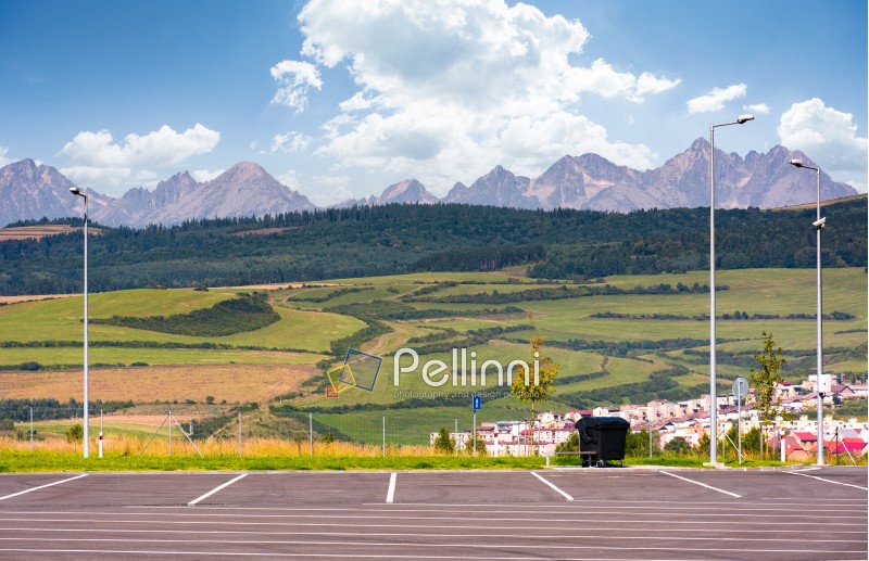 parking lot with view on High Tatra mountains. beautiful Slovakia countryside scenery in summer