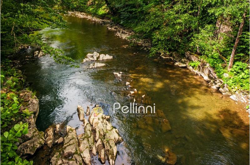 river with rocky shore in the forest. view from above. beautiful nature background with lots of textures