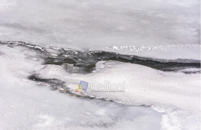 texture of ice on a frozen river. lovely nature background in winter