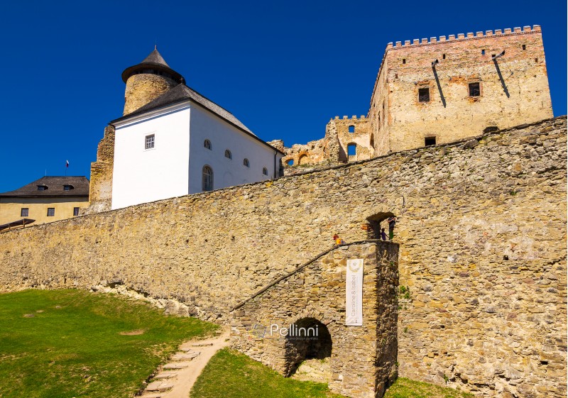 Stara Lubovna, Slovakia - AUG 28, 2016: stone walls of Stara Lubovna castle. popular tourist destination. Bright sunny day with deep blue sky