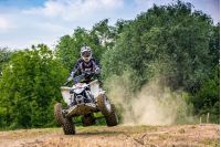 ATV Rider in Dirt Bike Jumping action. TransCarpathian regional Motocross Championship