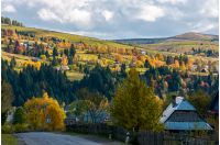 Carpathian mountain village in autumn. lovely countryside scenery