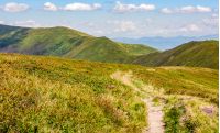 mountain landscape in summer. footpath uphill through the ridge to the peaks. lovely nature scene in summer