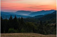gorgeous red dusk in forested mountain landscape. gorgeous Carpathian nature scenery
