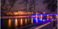 night cityscape panorama of old town in winter