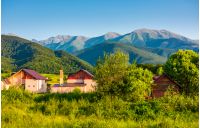 village in Fagaras mountains of Romania. Lovely rural scenery in evening