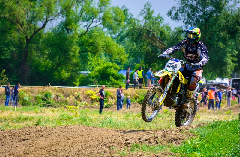 Uzhgorod, Ukraine - May 21, 2017: Dirt Bike Jumping. TransCarpathian regional Motocross Championship