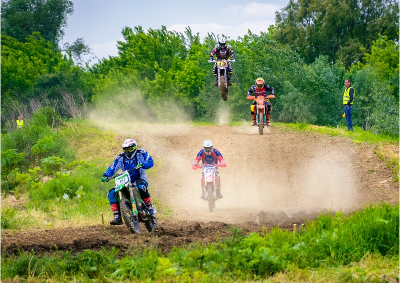 Uzhgorod, Ukraine - May 21, 2017: Extreme enduro MOTO SPORT Rider in the action. TransCarpathian regional Motocross Championship