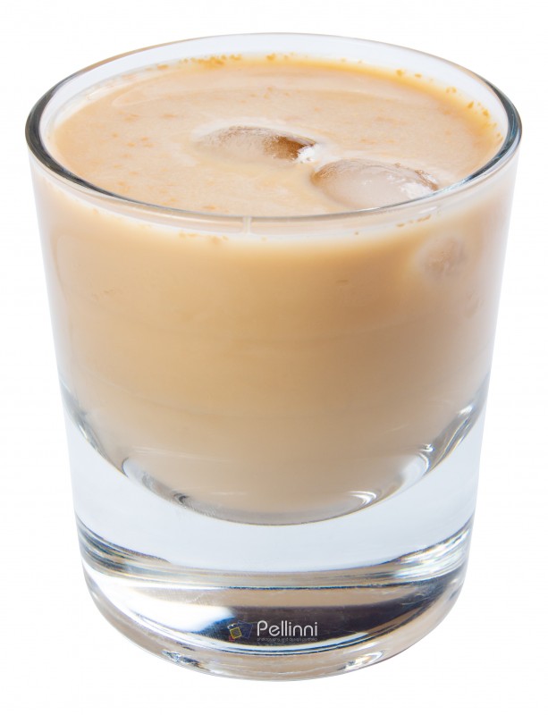 irish cream alcohol cocktail with ice in a short glass. isolated on a white background