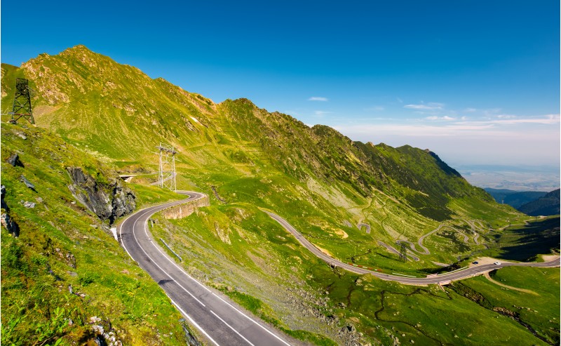 Transfagarasan road serpentine in the valley. beautiful transportation scenery in mountains of Romania. location southern Carpathians