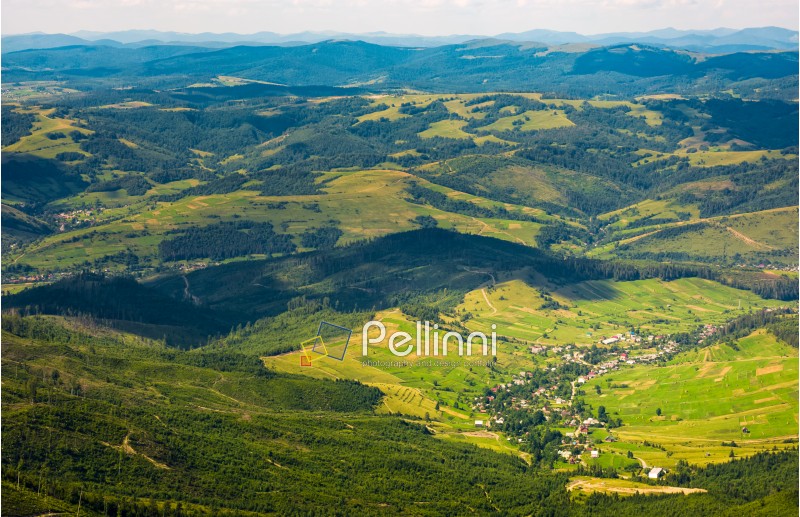 aerial view of carpathian countryside. beautiful summer weather in mountains