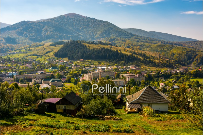 beautiful countryside of TransCarpathian town Volovets. spectacular early autumn scenery in mountains