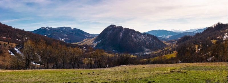 beautiful countryside panorama in springtime. beautiful view of mountainous area in Carpathians.