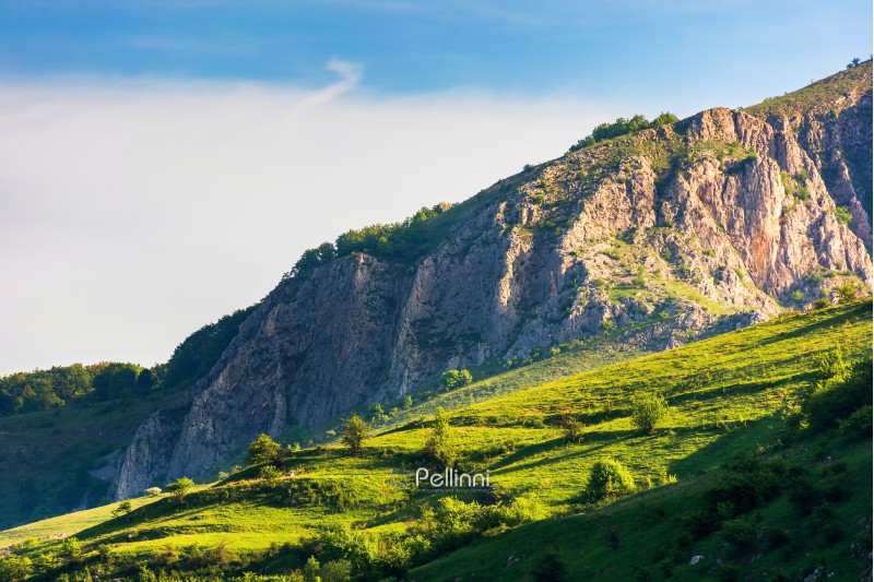 beautiful scenery of romania mountains at sunrise. distant cliff in morning light. wonderful travel background