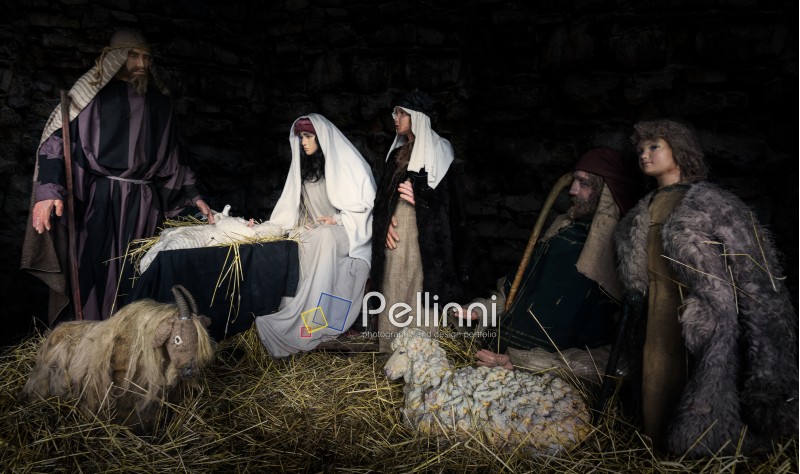 Bible scene - birth of Christ. composite image, scene made of dolls