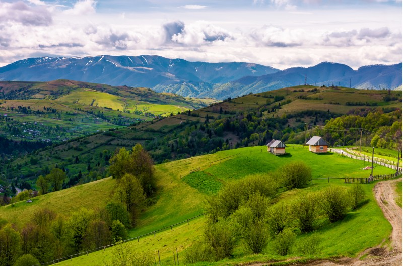 gorgeous countryside in Carpathian mountains. lovely nature scenery on a cloudy springtime day