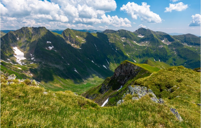 mountain ridge observed from the opposite cliff. gorgeous summer landscape in Fagarasan mountains of Romania
