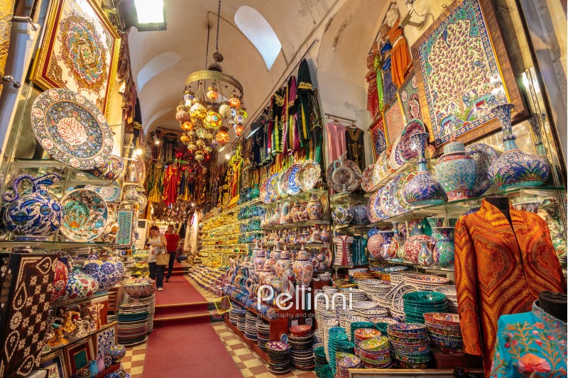 ISTANBUL - AUGUST 18: Grand Bazaar interior on August 18, 2015 in Istanbul. Streets of The Grand Bazaar in Istanbul, one of the largest and oldest covered markets in the world.