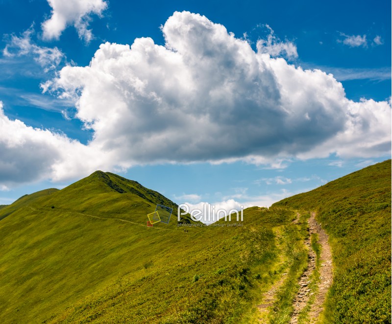 tourist footpath through mountain ridge. beautiful summer landscape under the gorgeous blue sky with some clouds