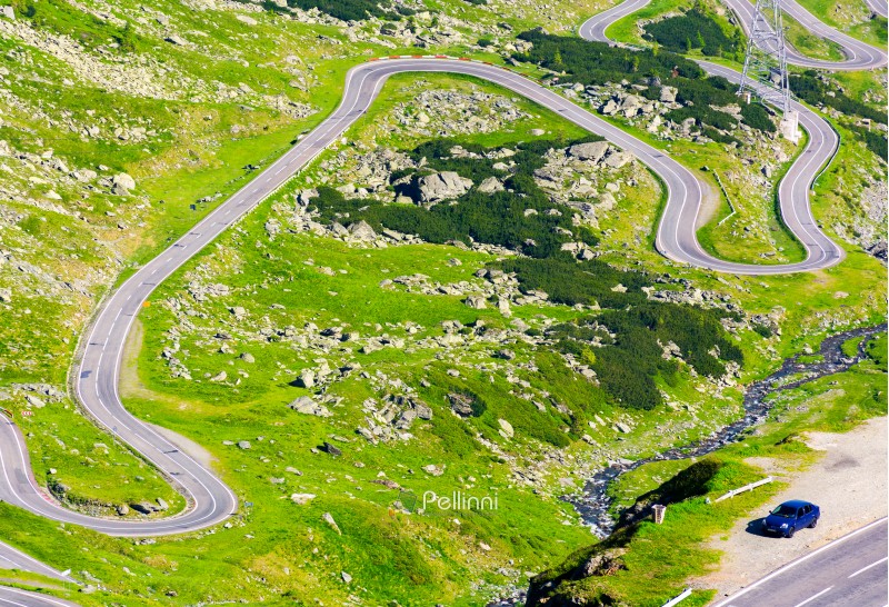 transfagarasan route view from above. gorgeous tourist attraction of carpathian mountains in romania
