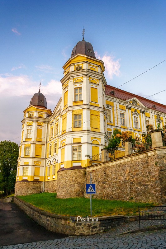 uzhhorod, ukraine - 9 jul 2012: exterior of holy cross greek catholic cathedral on the hill in evening light. beautiful baroque style architecture. prominent religious landmark of europe