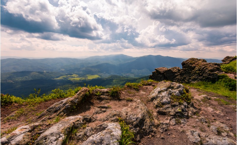 view from a cliff in to the valley. gorgeous landscape of Carpathian mountains