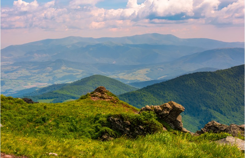 view from the cliff in to the valley. lovely summer landscape of Carpathian mountains