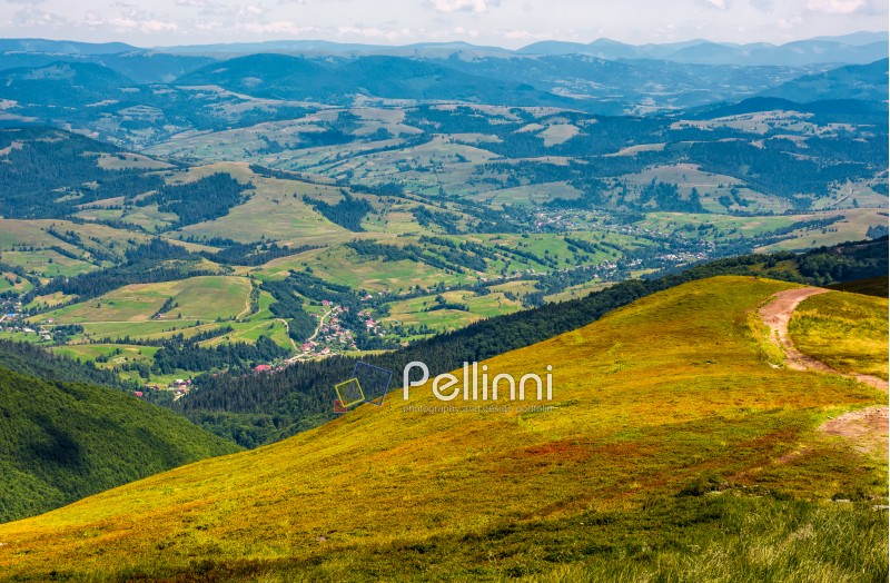 view of rural area from the high hillside. lovely summer landscape in Carpathian mountains