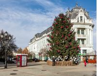 Nyiregyhaza, Hungary - December 7, 2014: Christmas tree on the Nyiregyhaza central square