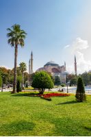 ISTANBUL - AUGUST 18: Sultanahmet Park on August 18, 2015 in Istanbul. Sultanahmet Park is historic district of Istanbul near the Blue Mosque and Hagia Sophia Museum, it is a popular area among tourists
