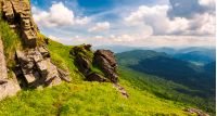beautiful mountain scenery in summer. gorgeous view from rocky cliff in to the valley. amazing Carpathian landscape
