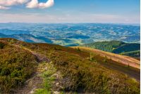 footpath on the edge of alpine hillside. beautiful view of valley in Carpathian mountainous region