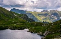 glacier lake Capra in Southern Carpathians. beautiful summer landscape in Fagaras Mountains of Romania