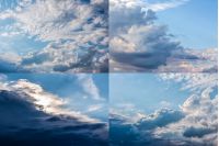 set of images with heavy clouds on a blue sky