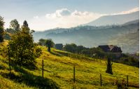 lovely Carpathian countryside in mountains. beautiful rural scenery in early autumn morning