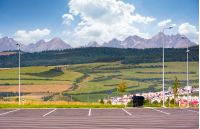 parking lot with view on High Tatra mountains. beautiful Slovakia countryside scenery in summer