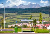 parking lot with view on High Tatra mountains. beautiful Slovakia countryside scenery in summer