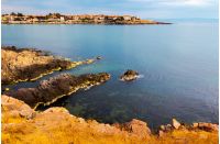 rocky cliffs of Sozopol over the Black sea. beautiful summer scenery and vacation concept