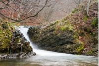 small cascade in the forest. lovely autumn scenery