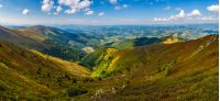 spectacular panoramic view from the top of mountain ridge. gorgeous Carpathian landscape in autumn on a cloudy day