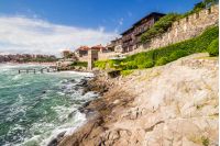 SOZOPOL - AUGUST 9: Old City  embankment on August 9, 2015 in Sozopol, Bulgaria.ancient european city Sozopol on a rocky shore near sea in summer. piere and steps to sea shore