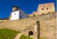 Stara Lubovna, Slovakia - AUG 28, 2016: stone walls of Stara Lubovna castle. popular tourist destination. Bright sunny day with deep blue sky